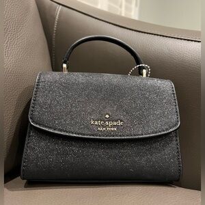 KATE SPADE DARCY TOP HANDLE BLACK GLITTER MICRO SATCHEL / CROSSBODY